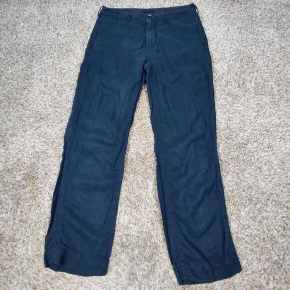 Vintage Polo Ralph Lauren Linen Pants Mens 34x32 Navy Blue Flat Front Straight